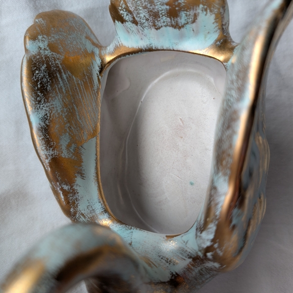 Stangl Pottery 22k Antique Gold Green Ceramic Swan Planter Vase MCM Vintage - Picture 10 of 13